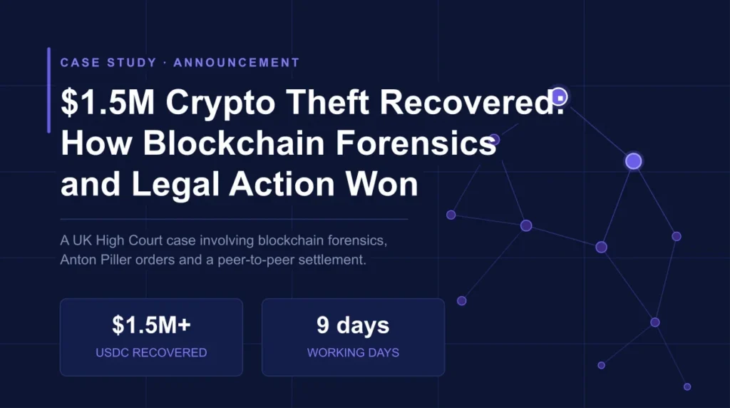 $1.5M USDC crypto theft recovered in 9 working days — Token Recovery case study cover